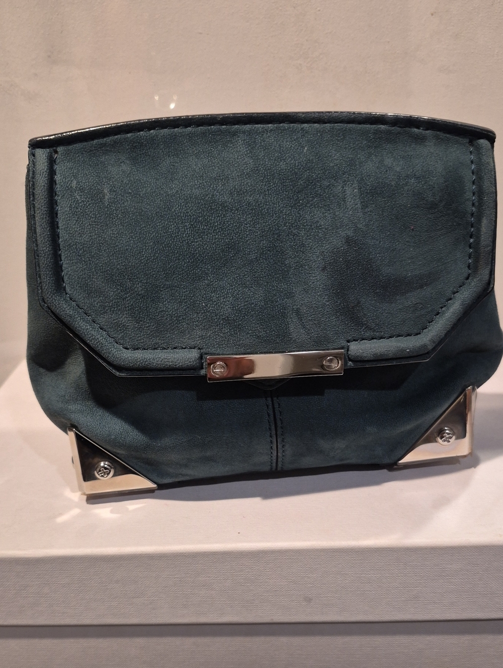 Alexander Wang Teal Suede Flap Clutch with Silver Hardware